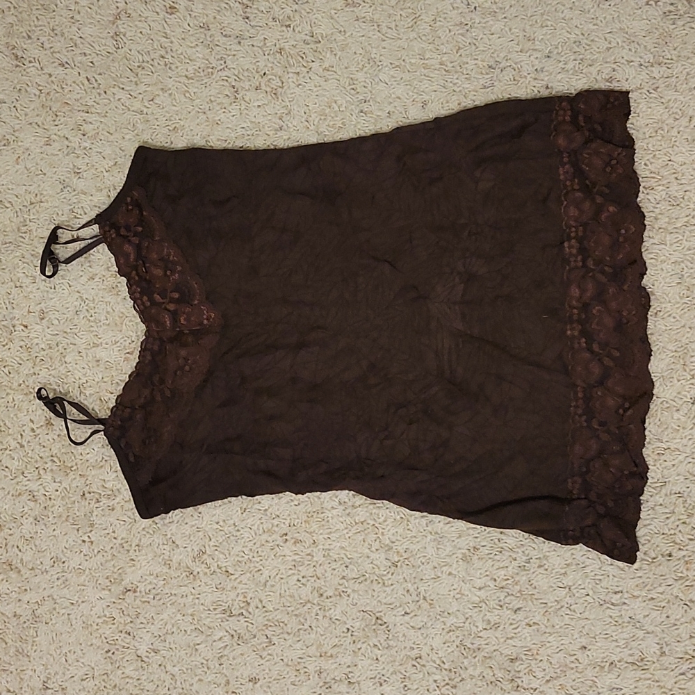 Small, brown, crinkle and lace camisole from Maurices.